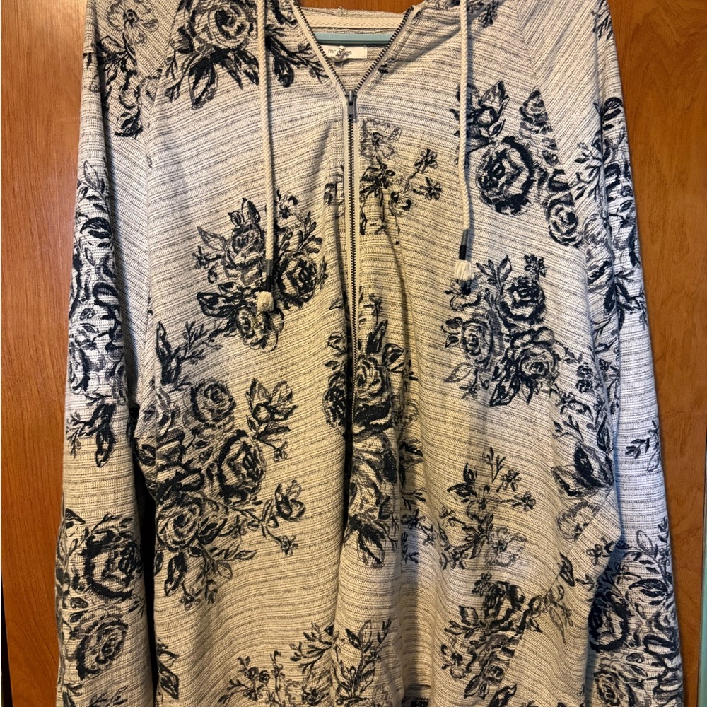 Maurices Striped Zip-Up Sweater - Gray and Cream